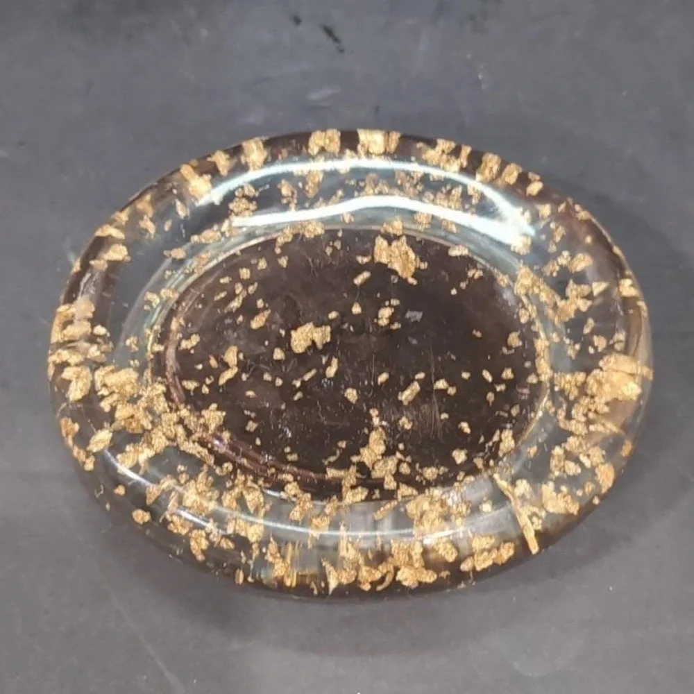 Nicole Miller Copper Flake Clear Lucite Soap Holder, Gold‎ Bathroom Accessory